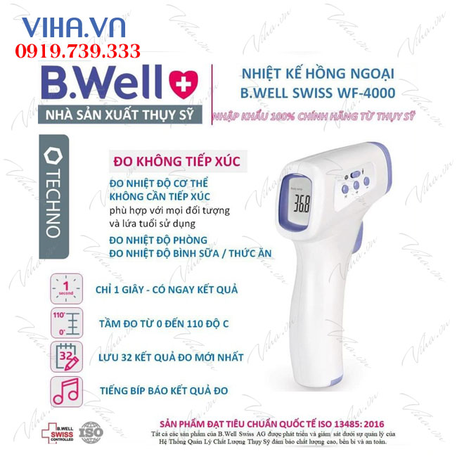 Nhiệt kế đo trán hồng ngoại B.Well WF-4000