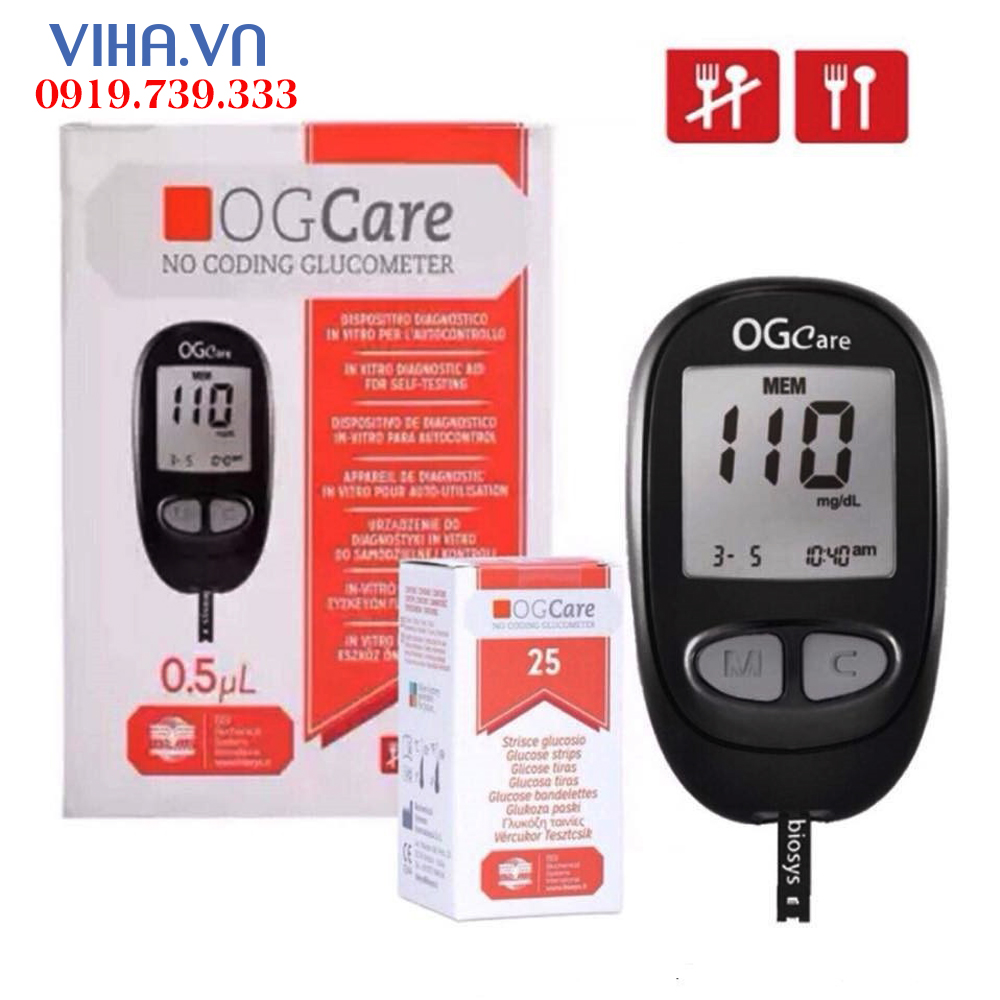 Máy Đo Đường Huyết OGCare Nhập Ý tặng 25 Que Thử Và 25 Kim