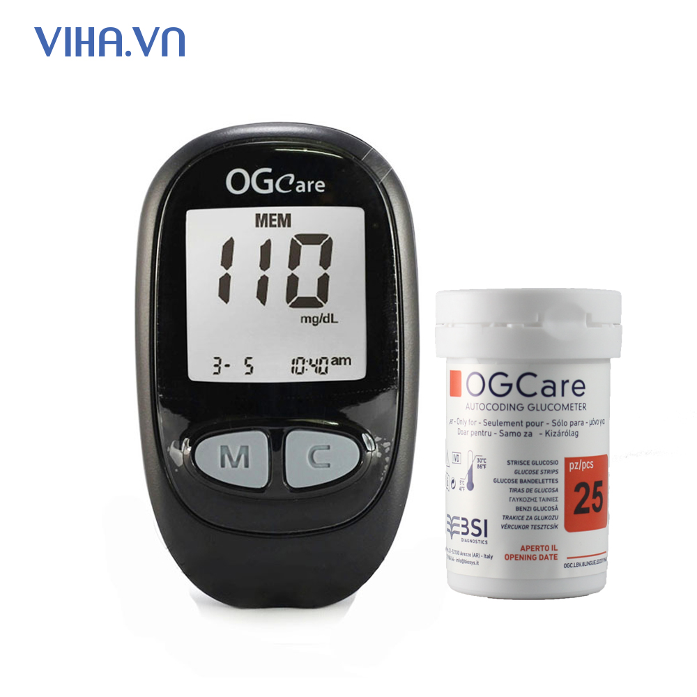 Máy Đo Đường Huyết OGCare Nhập Ý tặng 25 Que Thử Và 25 Kim
