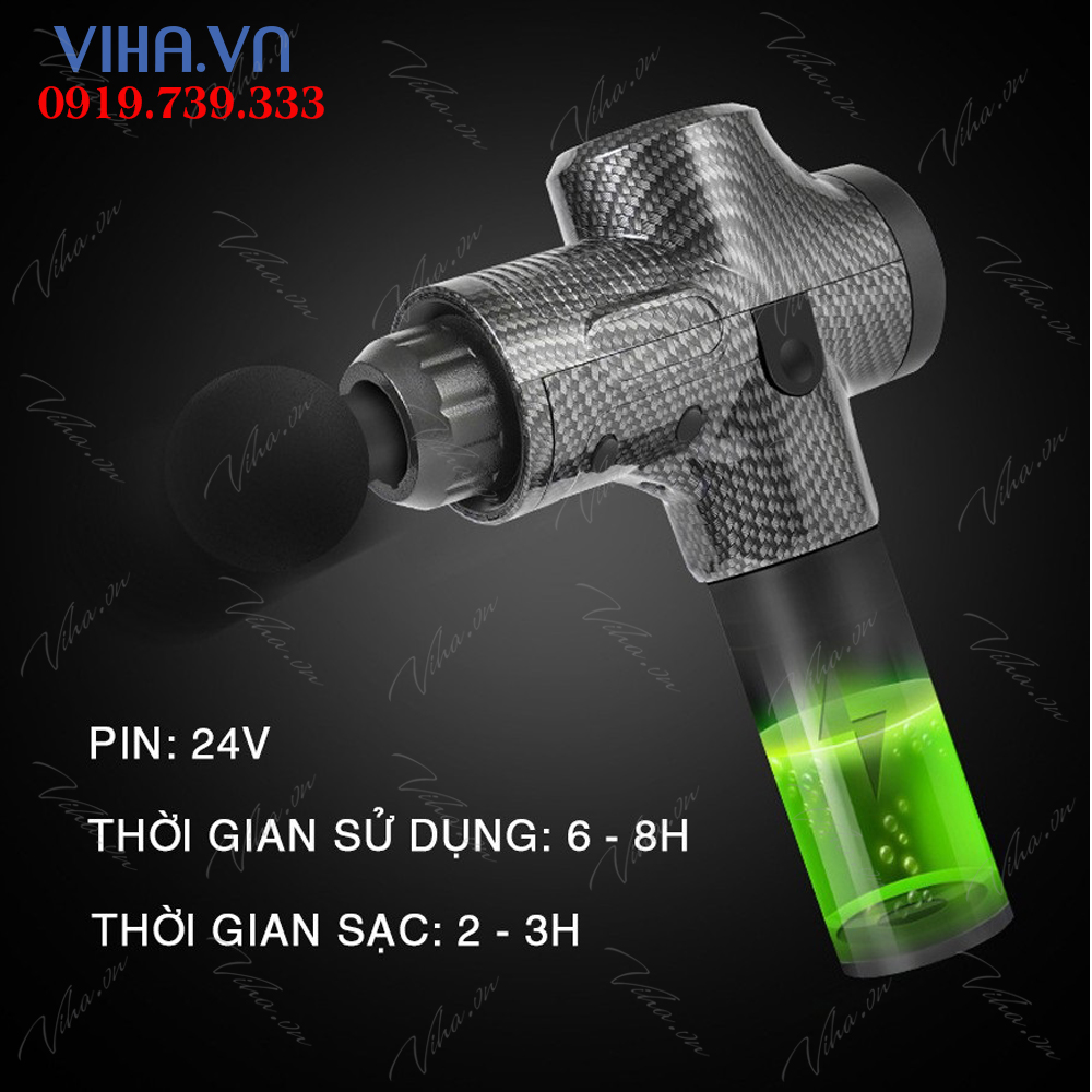 Súng massage gun cầm tay máy massage trị liệu EM009 6 đầu massage 30 mức độ rung