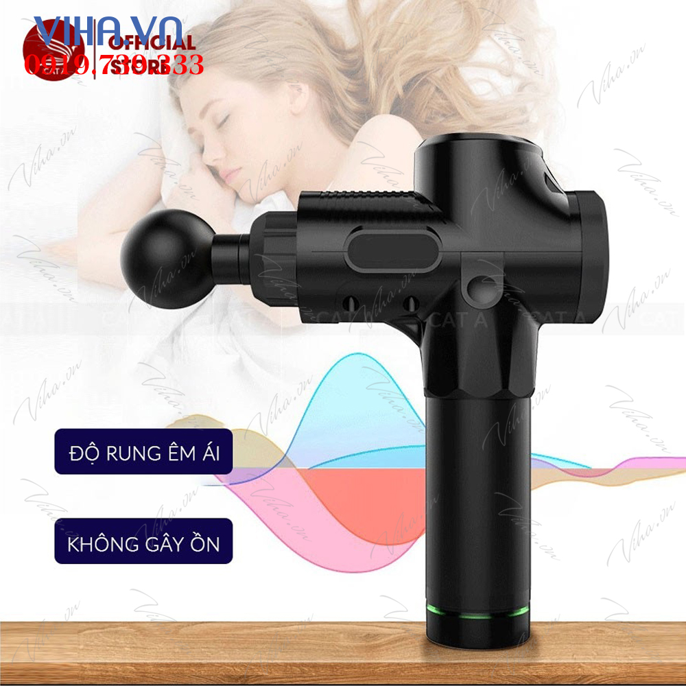 Súng massage gun cầm tay máy massage trị liệu EM009 6 đầu massage 30 mức độ rung