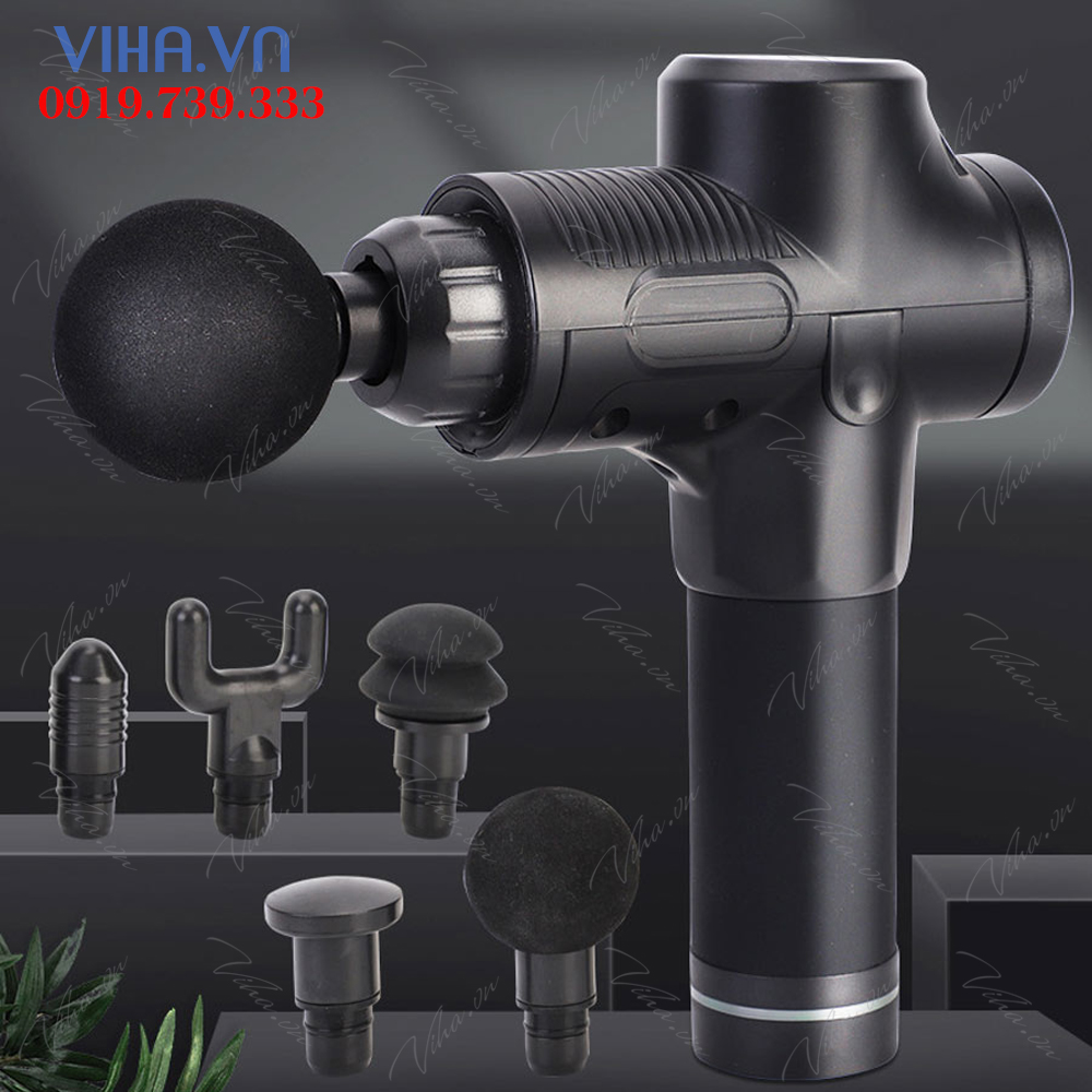 Súng massage gun cầm tay máy massage trị liệu EM009 6 đầu massage 30 mức độ rung