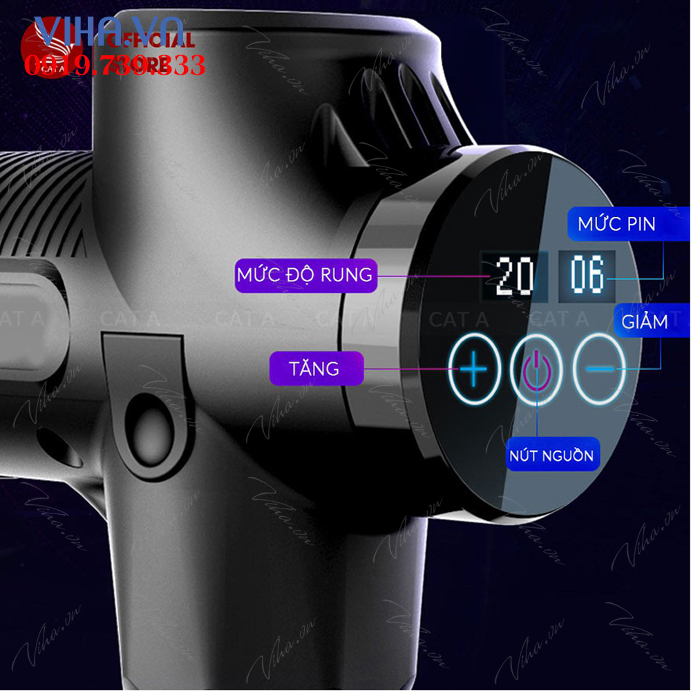 Súng massage gun cầm tay máy massage trị liệu EM009 6 đầu massage 30 mức độ rung
