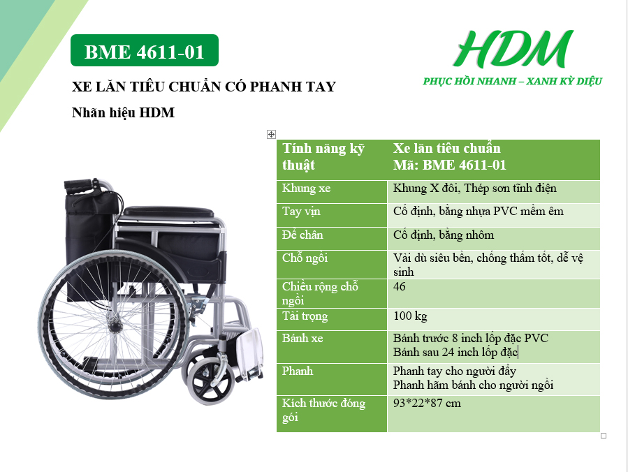 Xe lăn tay có phanh Hadimed BME 4611