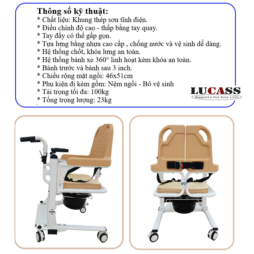 Xe di chuyển bệnh nhân sử dụng tay quay Lucass D-100
