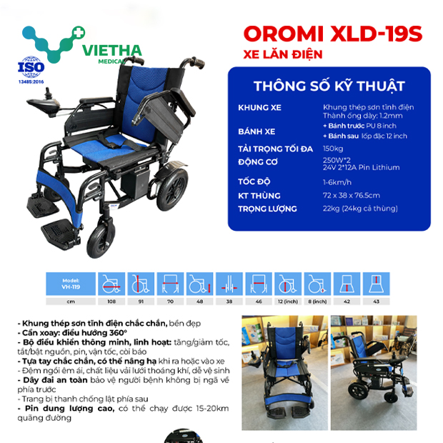Xe lăn điện OROMI XLD-19S – Gấp gọn, nhẹ, tiện lợi cho người già & người khuyết tật