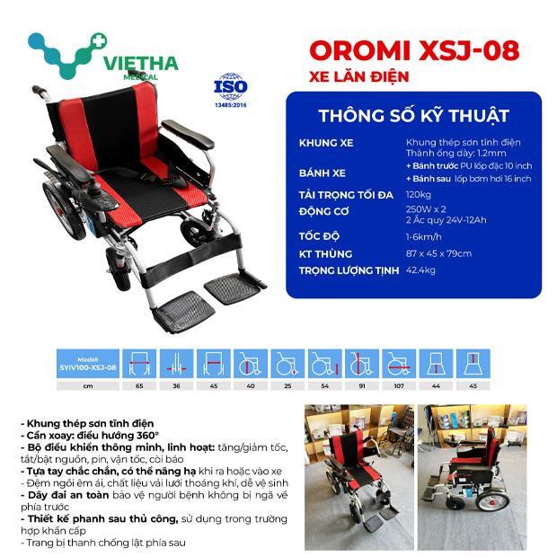 Xe lăn điện Oromi XSJ-08 – Di chuyển thông minh, an toàn & tiện lợi