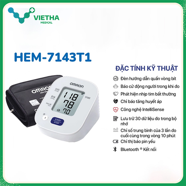 Máy Đo Huyết Áp Omron HEM-7143T1 – Chính Xác, Dễ Dùng, Kết Nối Bluetooth