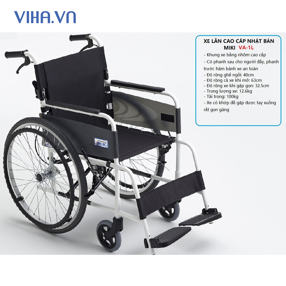 Xe lăn cao cấp MIKI Nhật Bản khung nhôm siêu nhẹ VA-1L