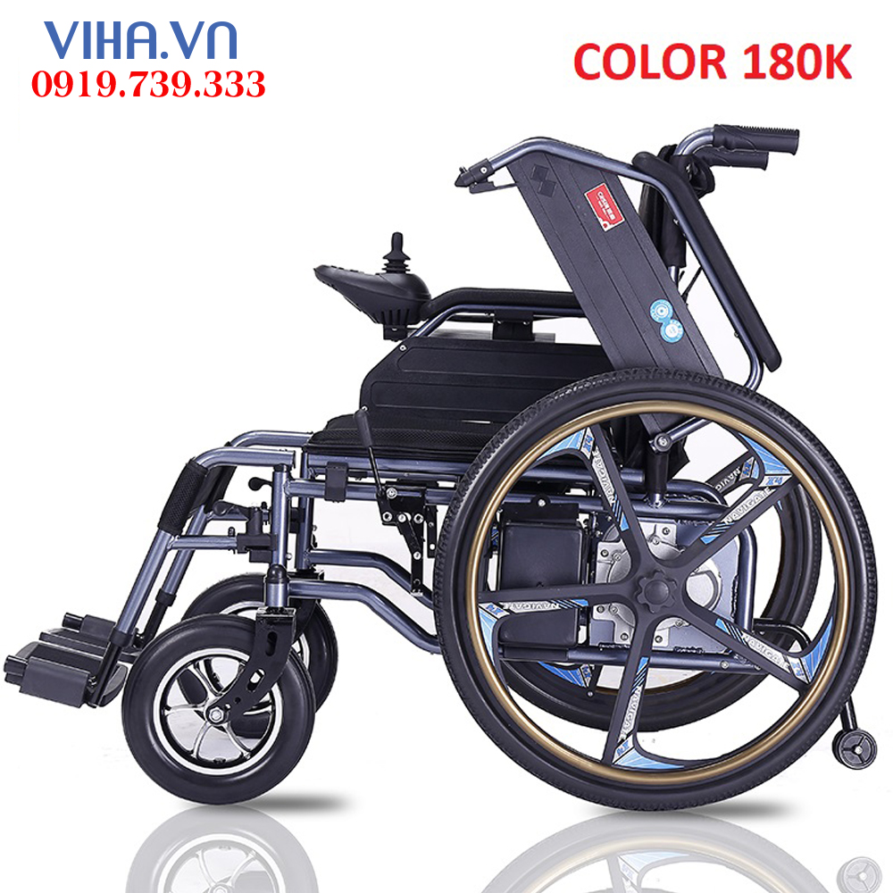 Xe lăn điện COLOR 180K- Xe lăn điện cao cấp bánh đặc gấp gọn