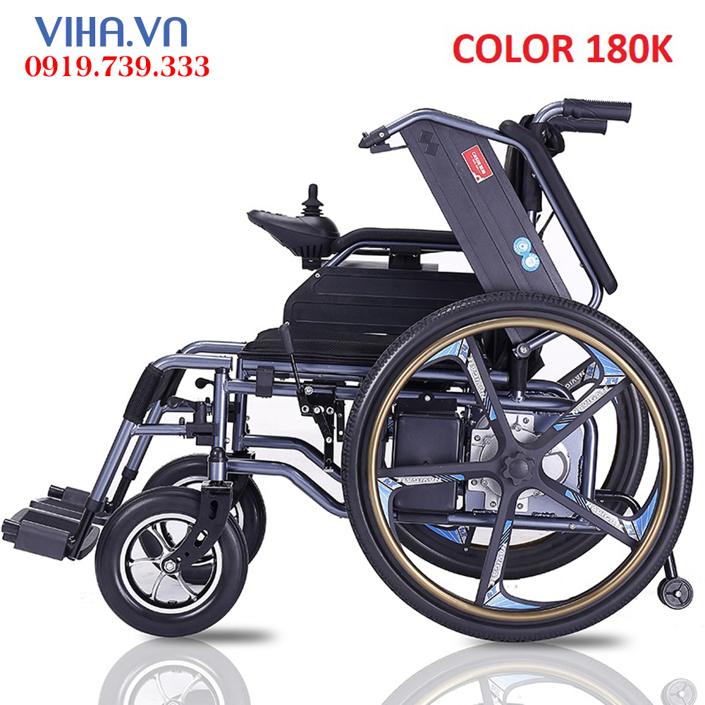 Xe lăn điện COLOR 180K- Xe lăn điện cao cấp bánh đặc gấp gọn