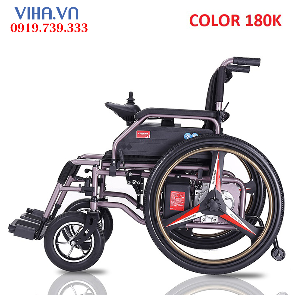 Xe lăn điện COLOR 180K- Xe lăn điện cao cấp bánh đặc gấp gọn