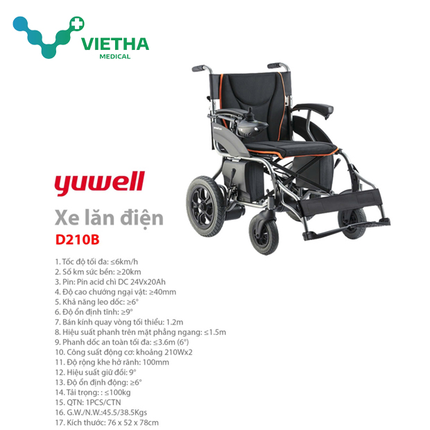 Xe Lăn Điện Yuwell D210B Siêu Khỏe, Siêu Bền