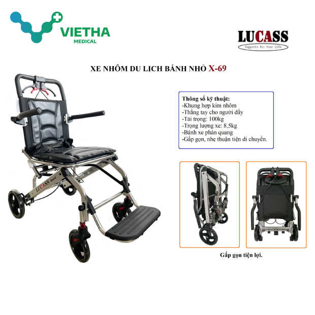 Xe Lăn Du Lịch Lucass X69 - Xe Đẩy Tay Bánh Nhỏ Cao Cấp