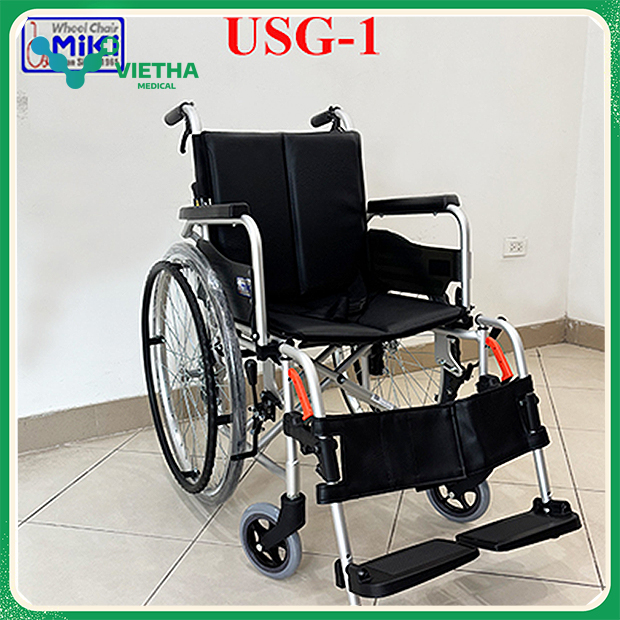 Xe lăn Miki Nhật Bản USG-1, đệm da, khung nhôm cao cấp