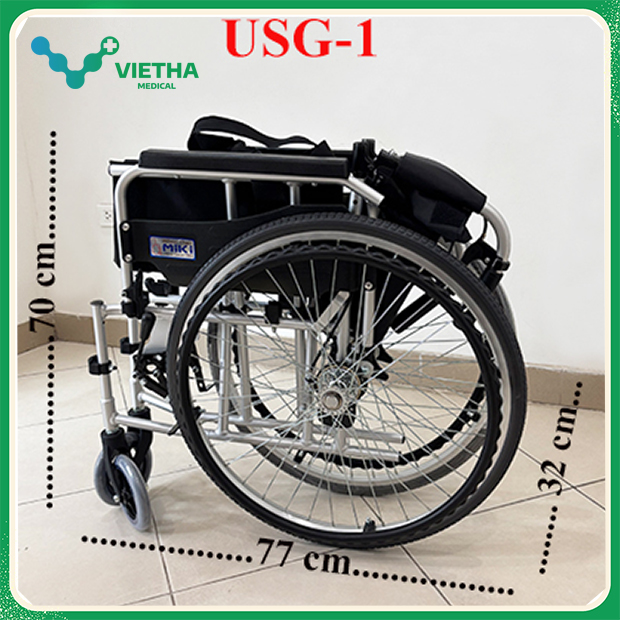 Xe lăn Miki Nhật Bản USG-1, đệm da, khung nhôm cao cấp