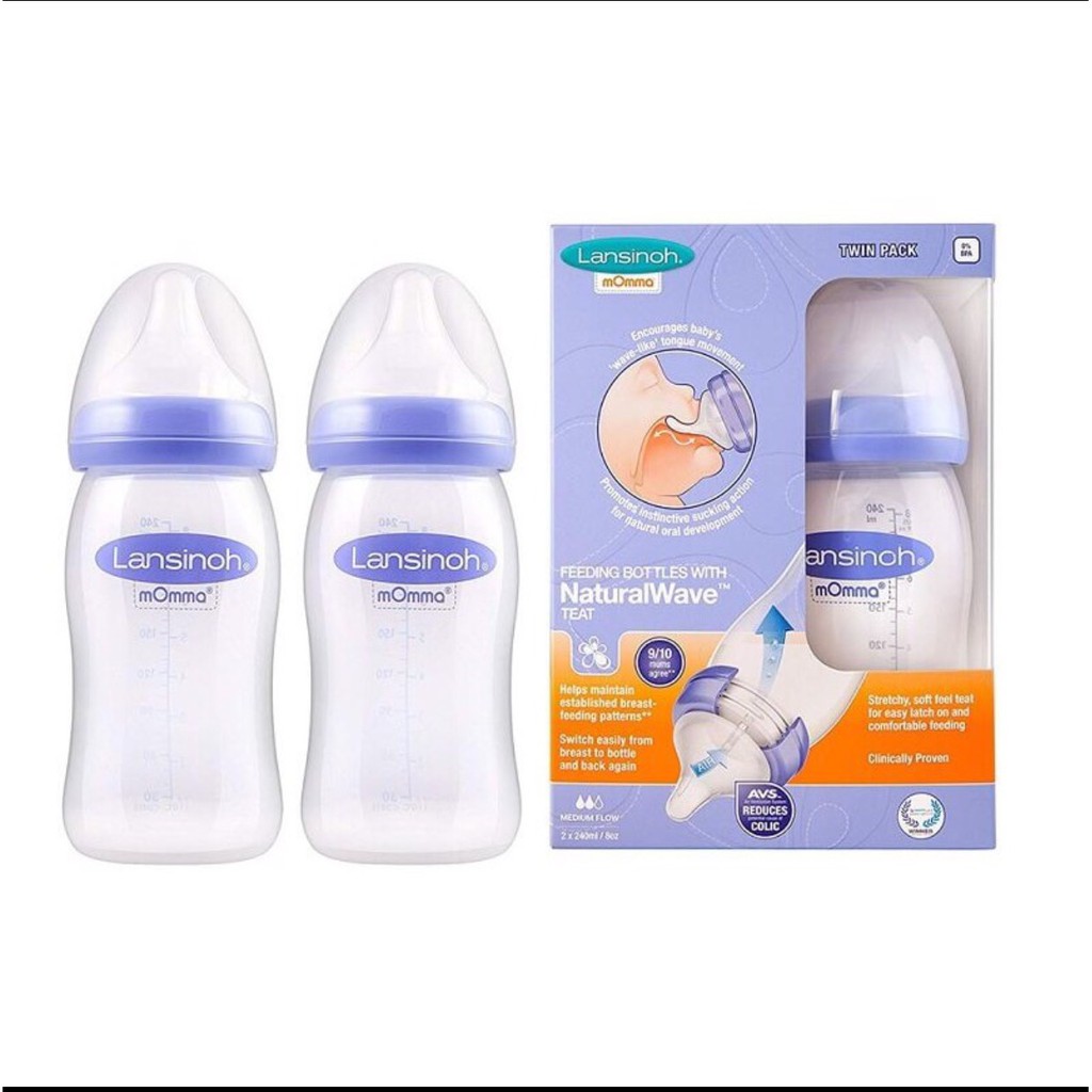 Bình sữa Lansinoh Momma 240ml. Núm ti size M
