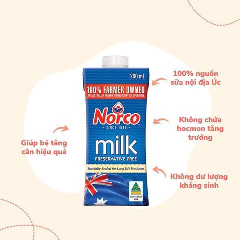 Sữa tươi nguyên kem Norco nội địa Úc - Thùng 24 hộp x 200ml