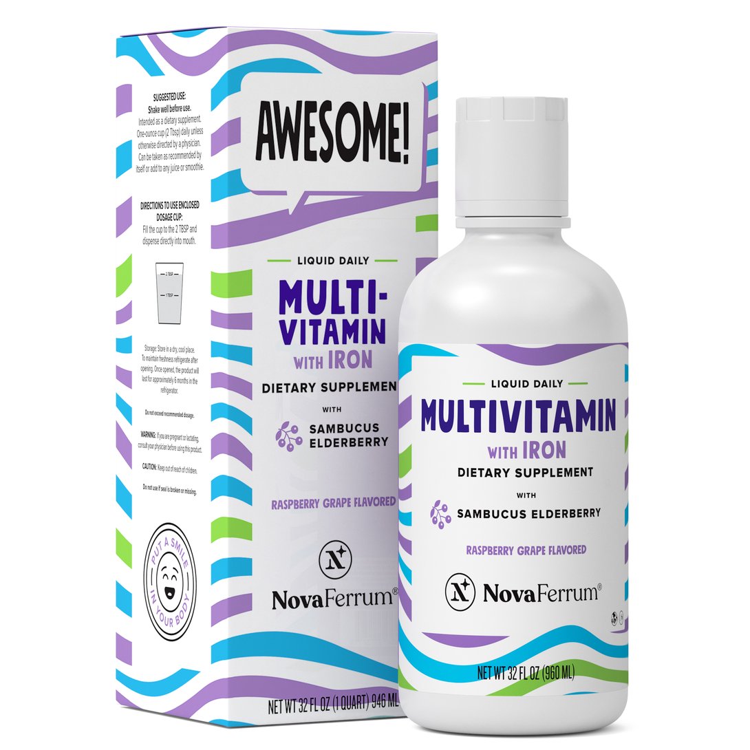 Vitamin tổng hợp Novaferrum bổ sung thêm sắt và cơm cháy Liquid Daily NovaFerrum Multivitamin with Iron (with Sambucus Elderberry) (32 FL OZ)