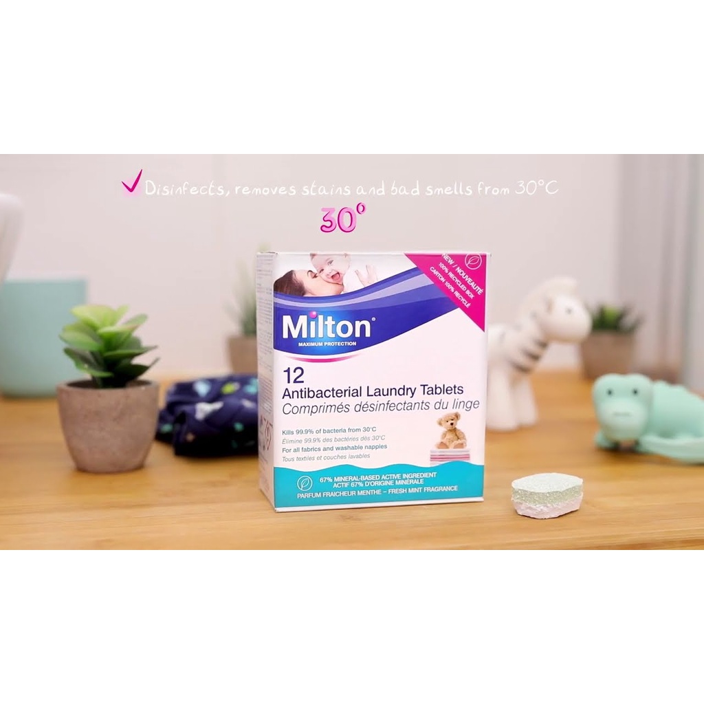 Viên Milton khử trùng, diệt vi khuẩn, nấm áo quần cho bé 216g - 12 viên