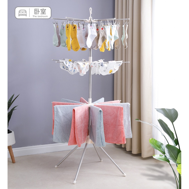 Cây phơi quần áo inox 3 tầng 56 kẹp móc, xoay 360 độ