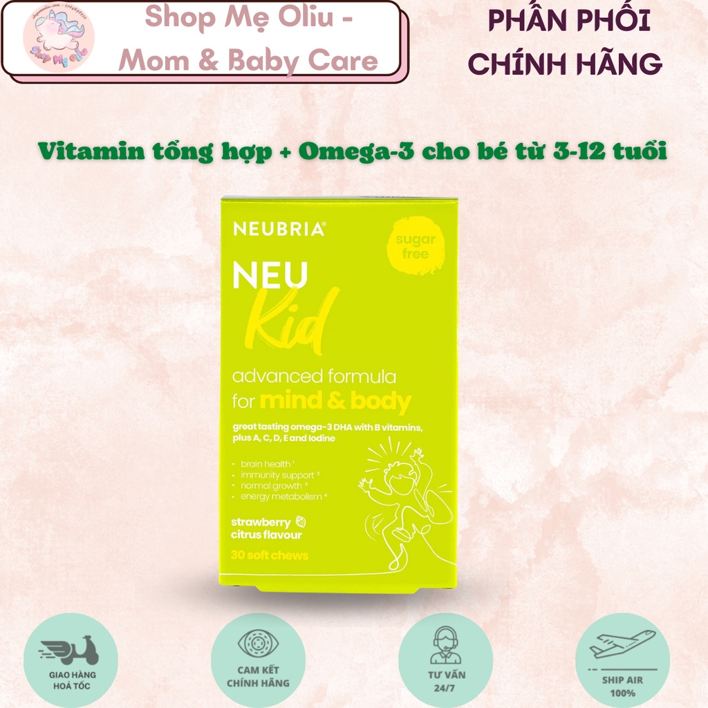 Kẹo dẻo Neubria Vitamin tổng hợp + omega 3, DHA & EPA cho bé từ 3-12 tuổi (30 viên)
