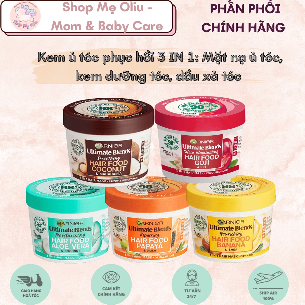 Kem Garnier ủ tóc,kem dưỡng,xả tóc siêu phục hồi 3in1 ULTIMATE BLENDS HAIR FOOD 390ml