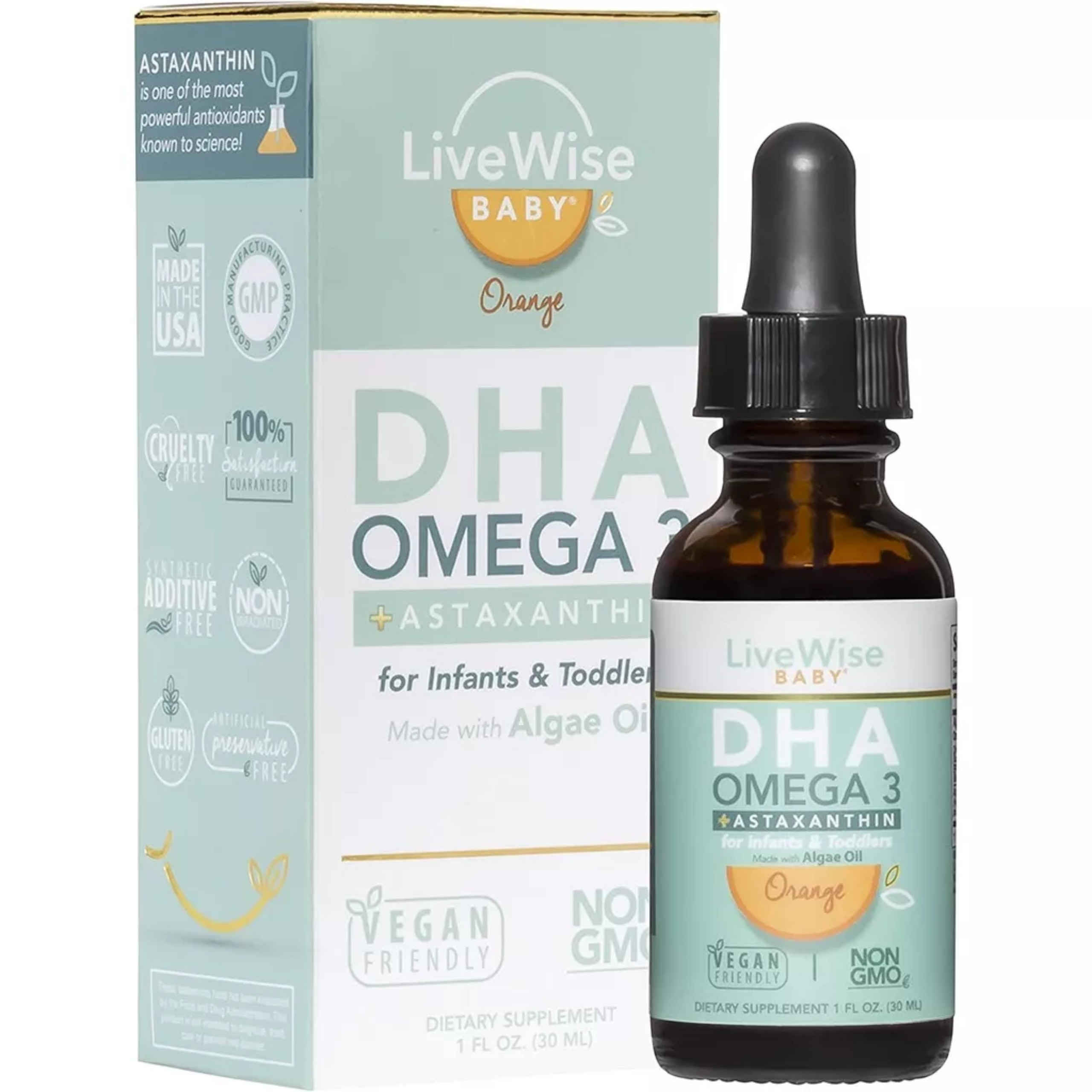 DHA Omega-3 Livewise Baby Mỹ thuần chay tảo tinh khiết hỗ trợ não, mắt, hệ thống miễn dịch khỏe mạnh 30ml