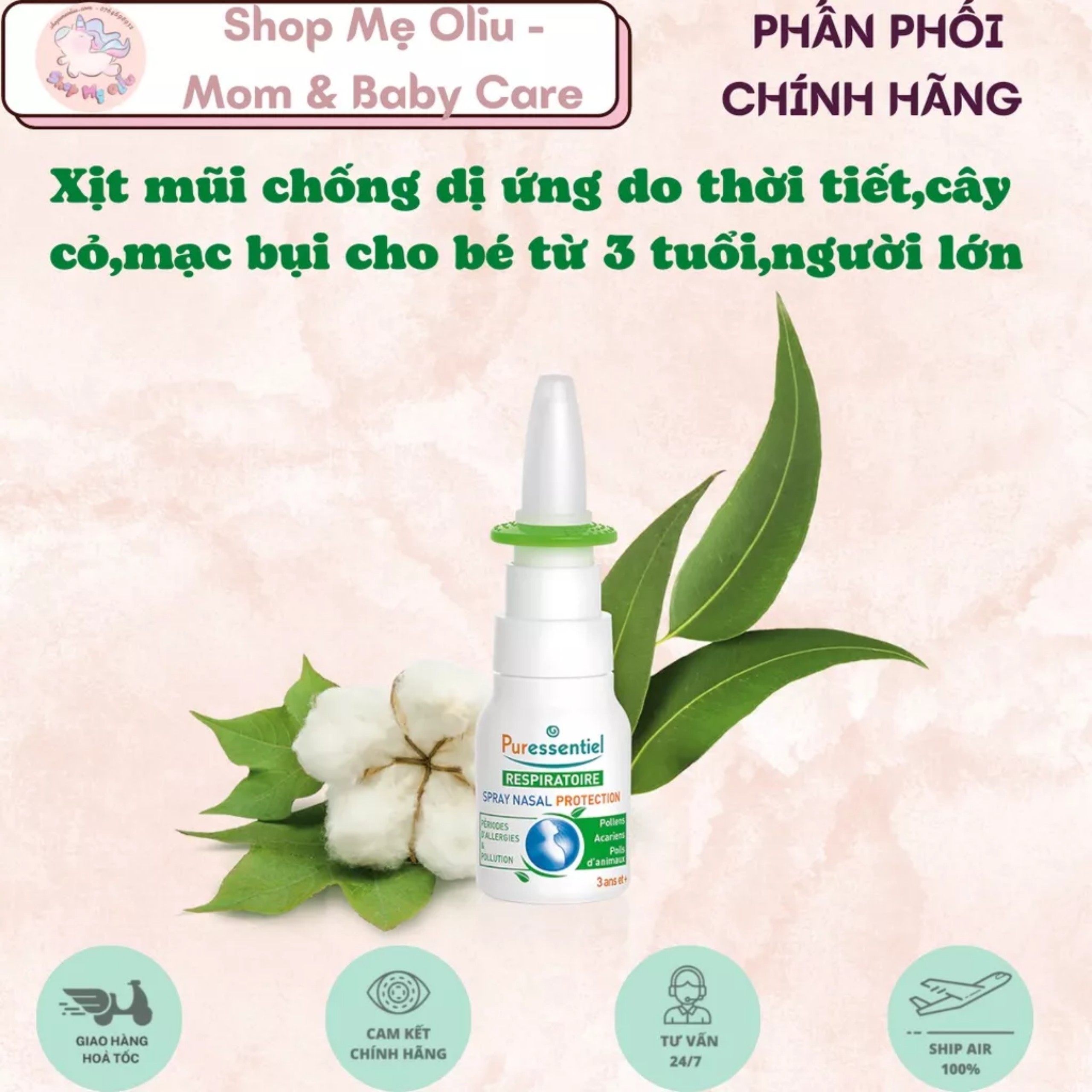 Xịt mũi Puressentiel hữu cơ cho viêm xoang, dị ứng thời tiết,phấn hoa,bụi,...cho bé từ 3 tuổi,người lớn 20ml