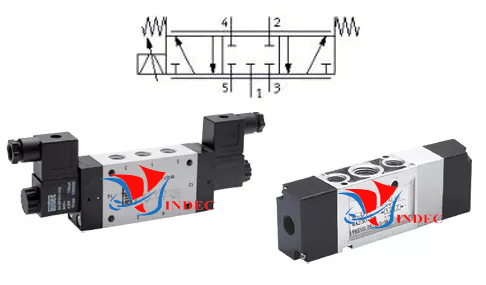 Van điện từ khí nén 5/3 còn được gọi là van đảo chiều 5/3. Thân van có 5 của và 3 vị trí. 5 cửa gồm 1 cửa vào, 2 cửa ra, 2 cửa xả. 3 vị trí gồm vị trí đóng, vị trí mở và vị trí mở theo góc.