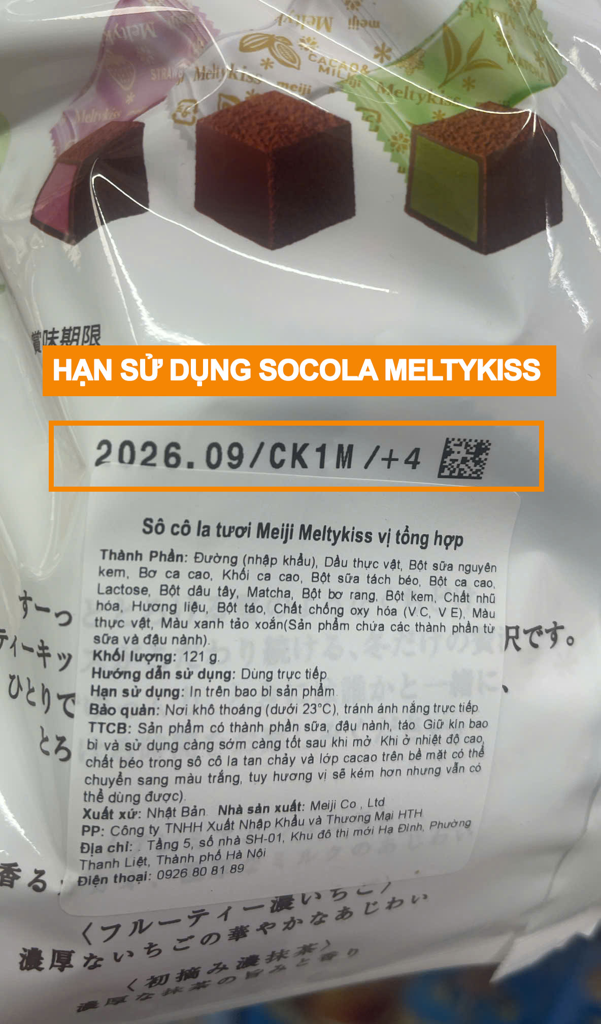 Hạn sử dụng Sô cô la tươi Meiji Meltykiss là bao lâu?