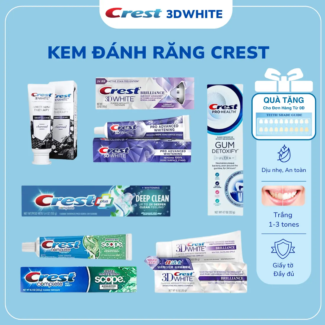 Kem đánh răng Crest 3D White | Giải pháp làm trắng răng an toàn, đánh bay mảng bám cà phê, trà