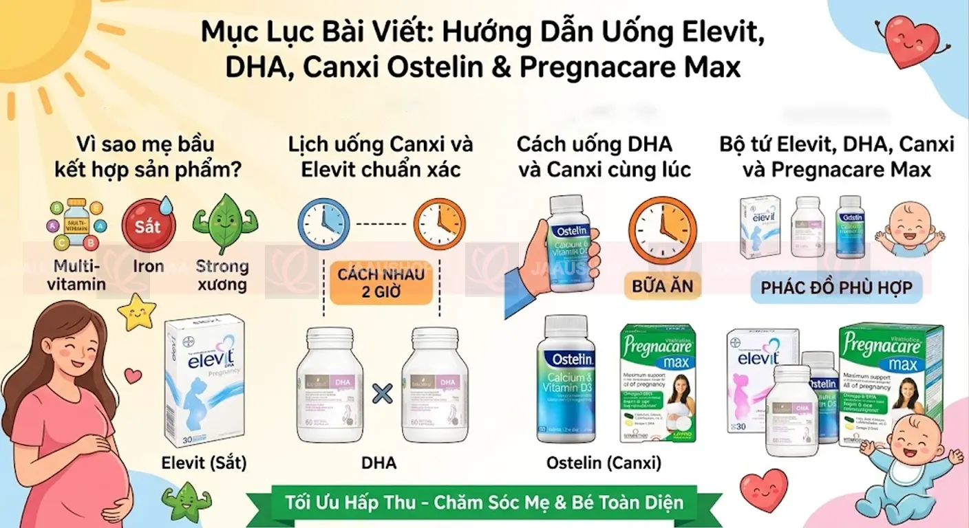 Cách uống Elevit, DHA và Canxi Ostelin để hấp thu tối ưu