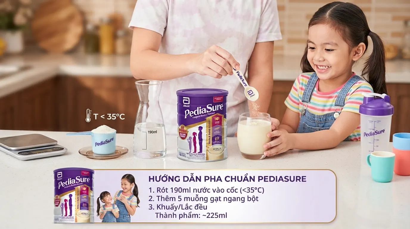 Cách pha PediaSure nắp tím đúng chuẩn