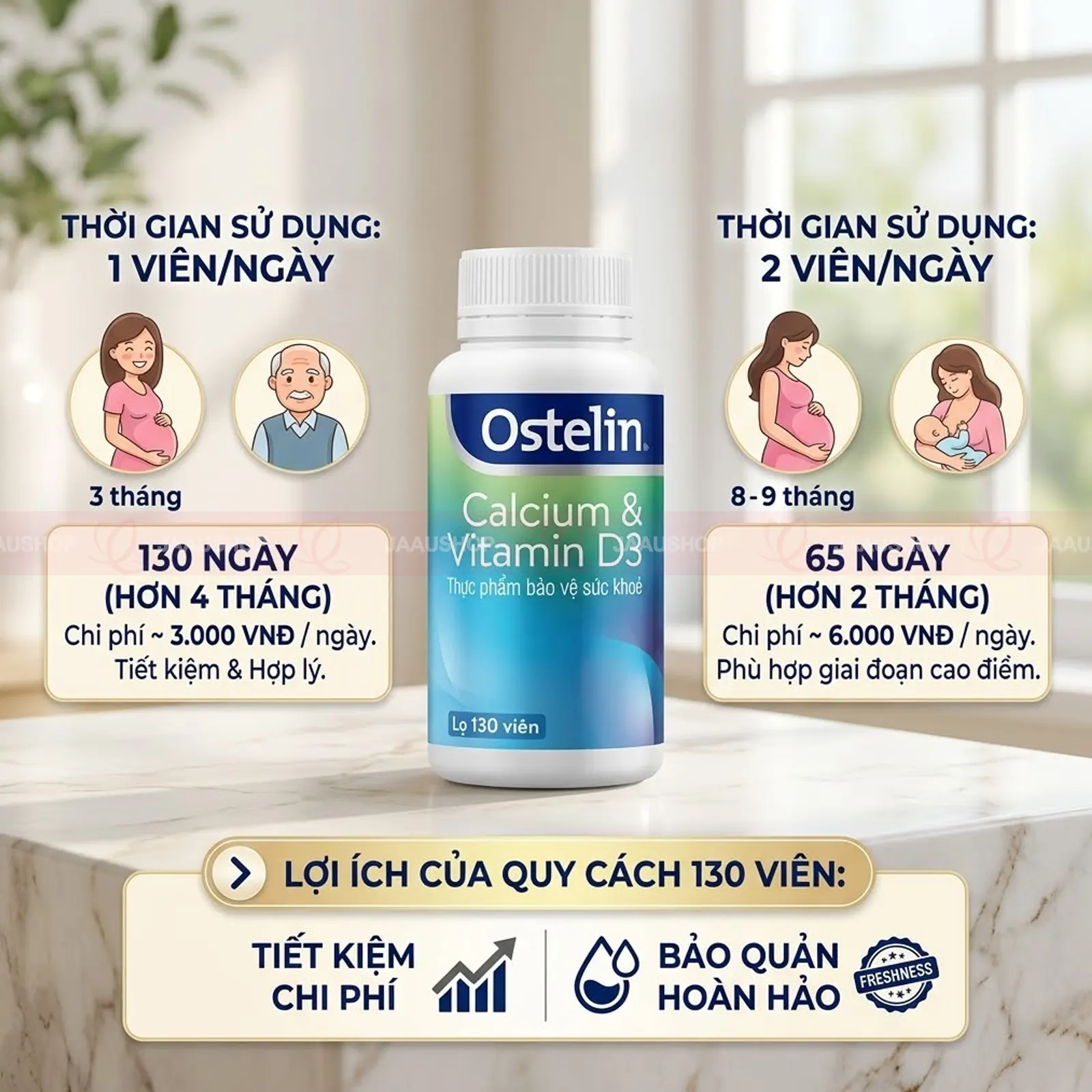 Một hộp Canxi Ostelin 130 viên uống được trong bao lâu?