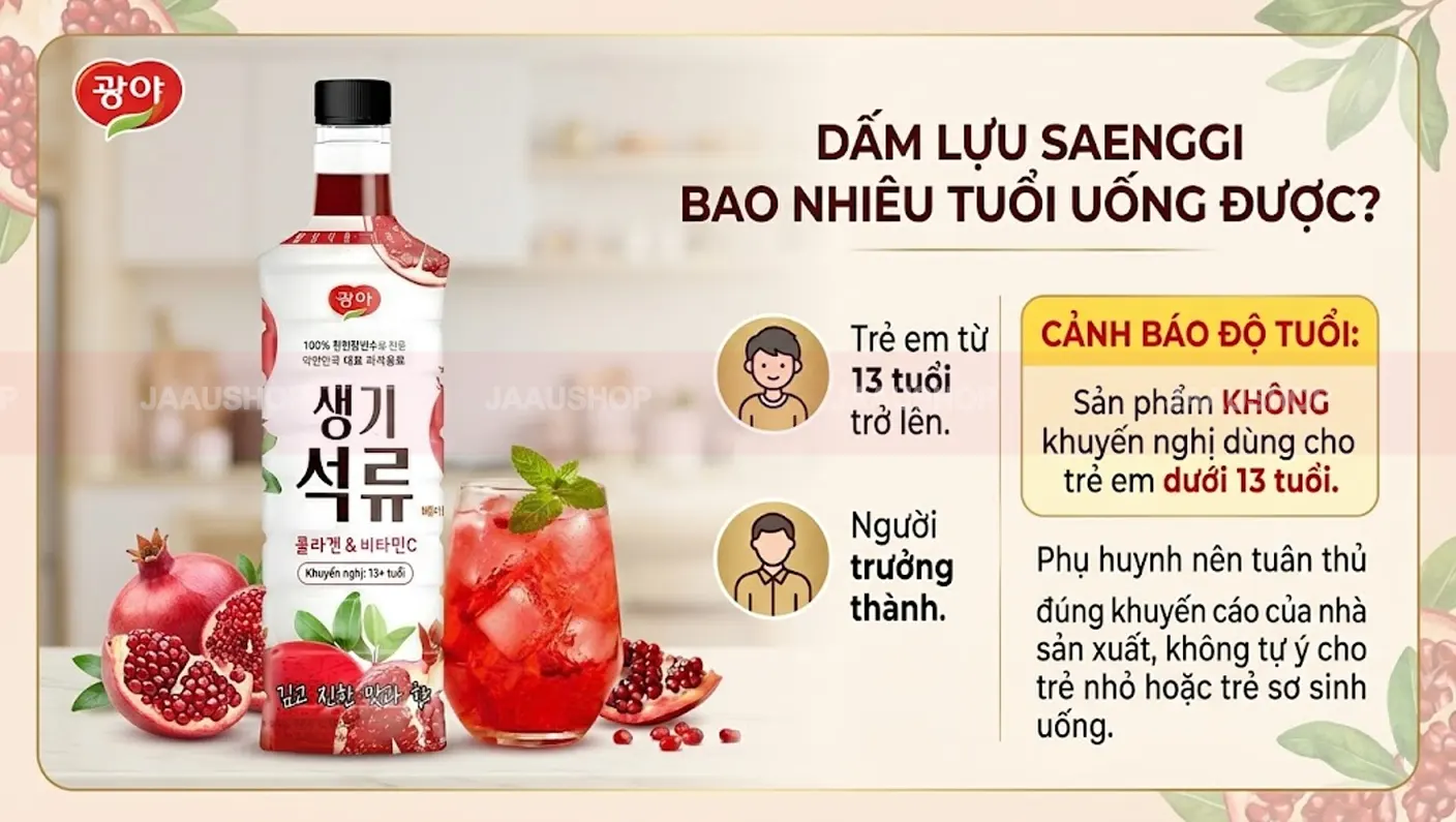 Khuyến cáo độ tuổi sử dụng dấm lựu SAENGGI từ 13 tuổi trở lên