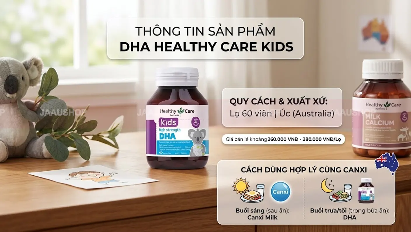 Bộ đôi DHA và Canxi Milk của thương hiệu Healthy Care Úc