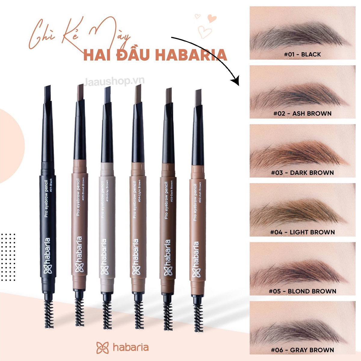 Chì kẻ mày 2 đầu Habaria Pro EyeBrow Pencil Hàn Quốc 7