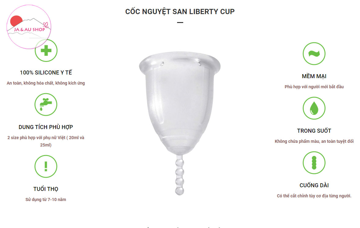 Cốc Nguyệt San Liberty Cup Menstrual Cup Size 1, Size 2 3