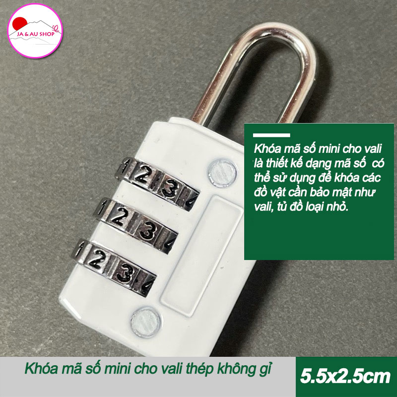 Jaaushop Khóa mã số mini cho vali thép không gỉ (5.5x2.5cm) - Suitcase lock 2