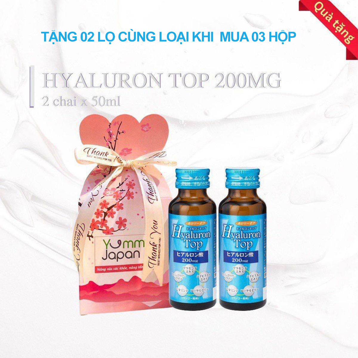 Nước uống cấp ẩm Hyaluron Top SHINNIPPAI Nhật Bản 200mg - Hộp 10 chai x 50ml 10