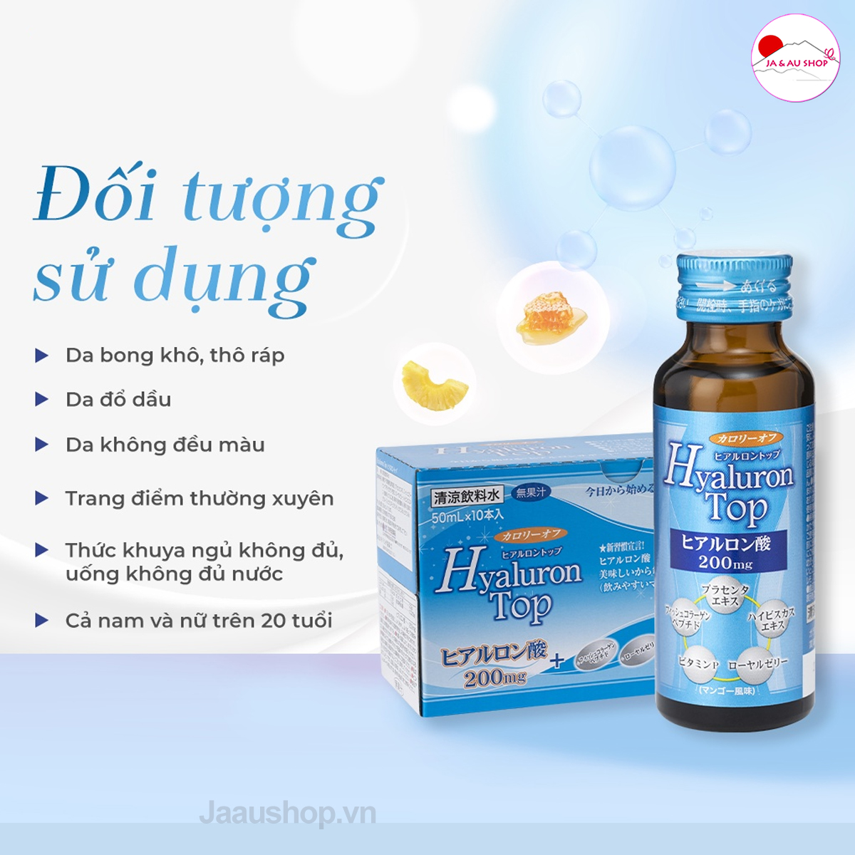 Nước uống cấp ẩm Hyaluron Top SHINNIPPAI Nhật Bản 200mg - Hộp 10 chai x 50ml 13