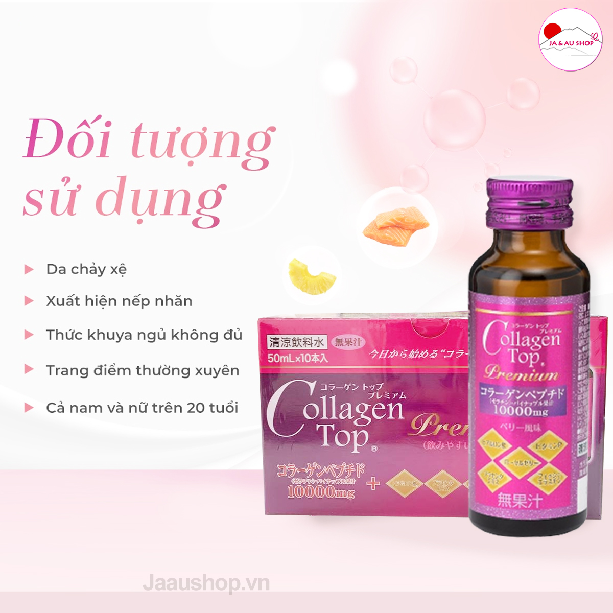 Đối tượng sử dụng Nước uống Collagen Top SHINNIPPAI 10000mg Nhật Bản - Hộp 10 chai x 50ml