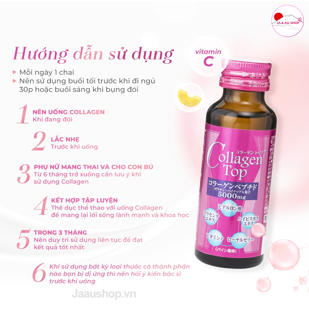 Nước uống Collagen Top SHINNIPPAI Nhật Bản - Hộp 10 chai x 50ml hướng dẫn sử dụng