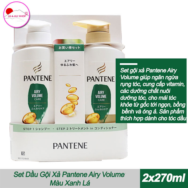 Jaaushop Set Dầu Gội Xả Pantene Airy Volume Màu Xanh Lá 2x270ml 2