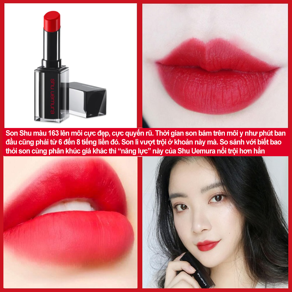 Son Shu Uemura Rouge Unlimited M RD163 Màu Đỏ Tươi Vỏ Đen 3.3ml 6