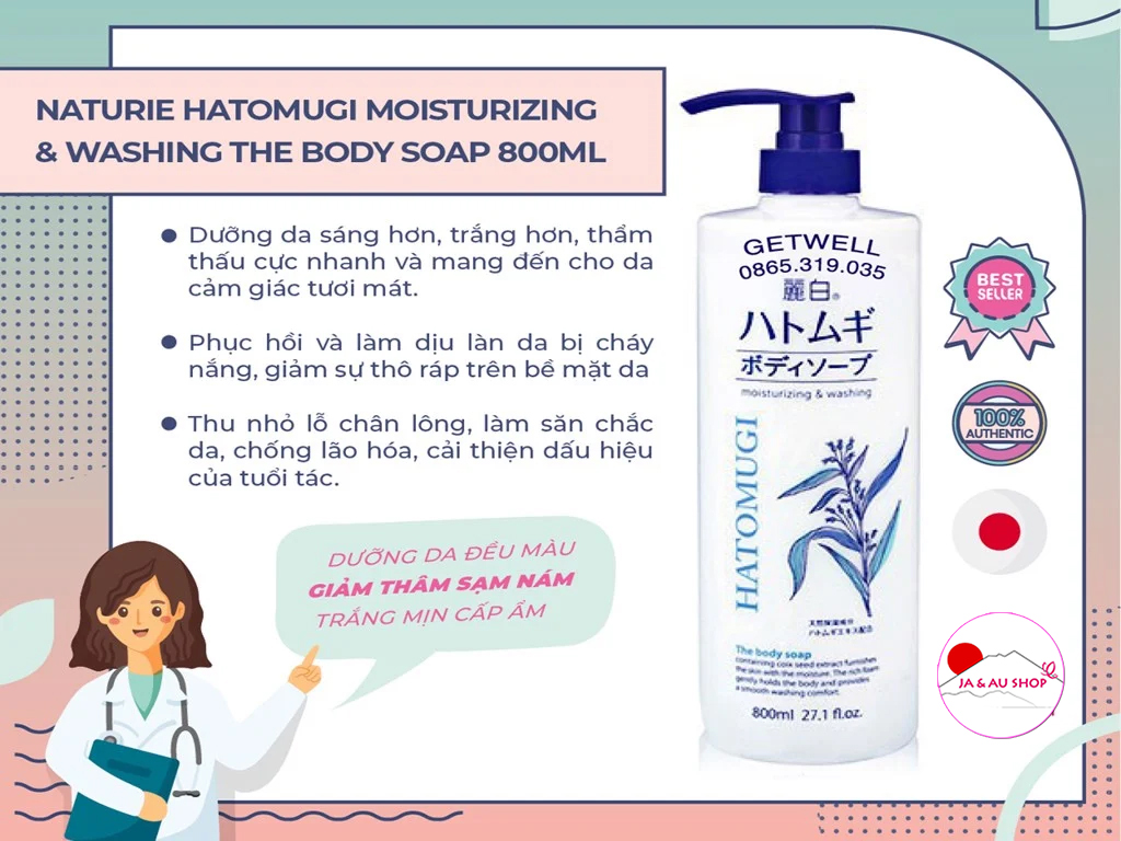 Sữa tắm ý dĩ Hatomugi Nhật Bản 800ml 2