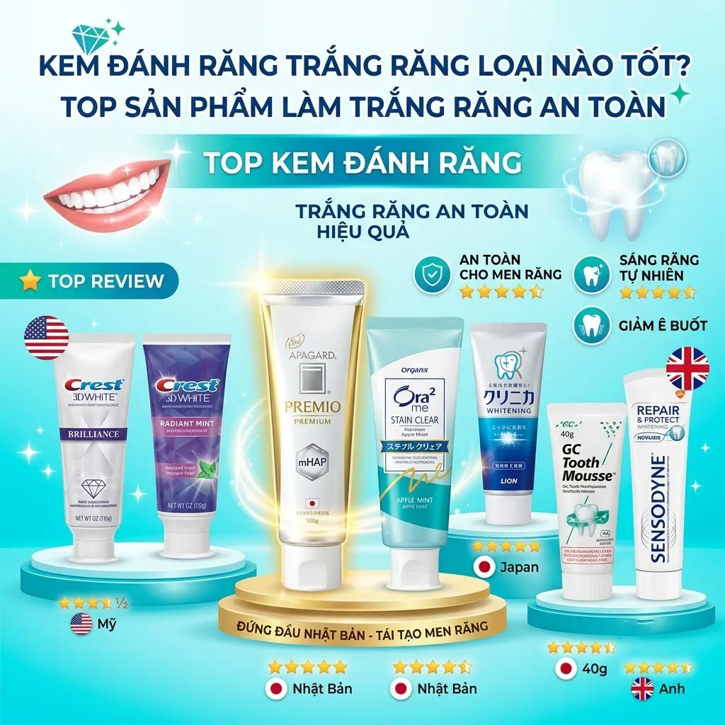 Kem đánh răng trắng răng loại nào tốt top sản phẩm làm trắng răng an toàn