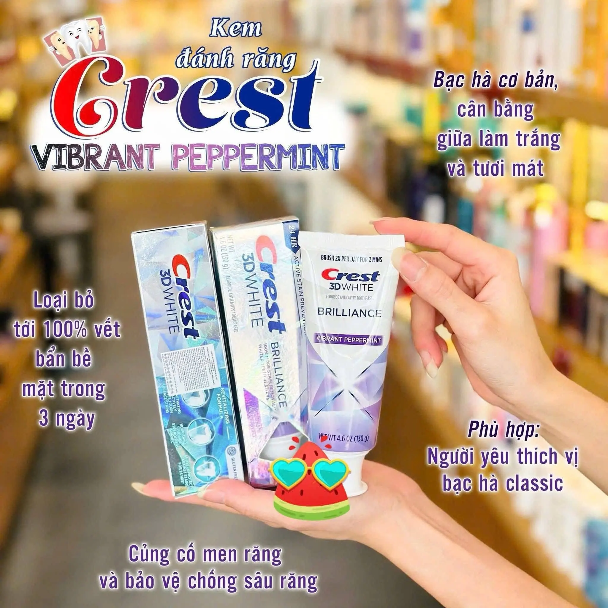 Kem đánh răng trắng răng Crest 3D White Brilliance 130g – Làm trắng vượt trội, bảo vệ men răng toàn diện