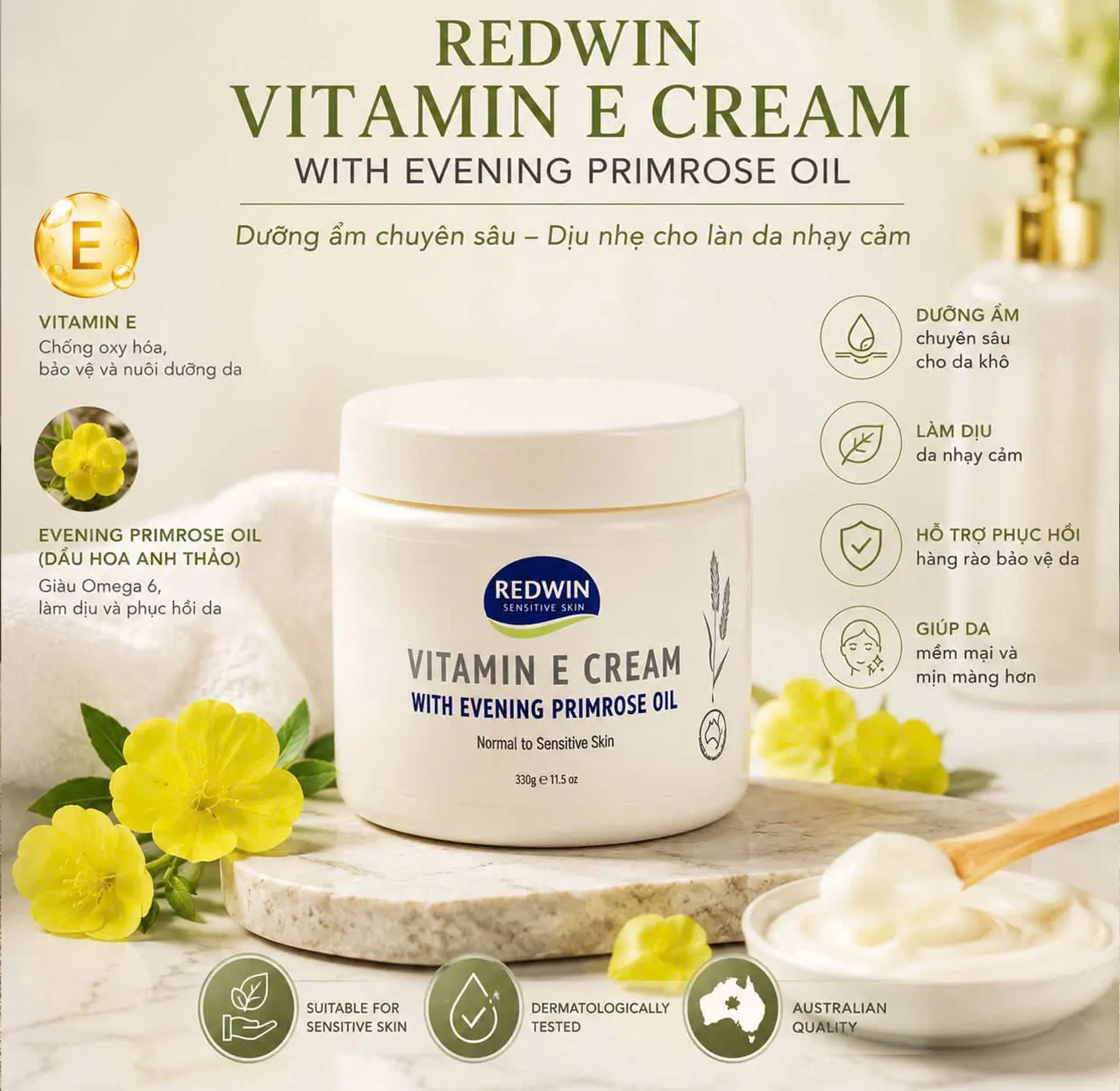 Giới thiệu Kem dưỡng da REDWIN Vitamin E Cream 330g